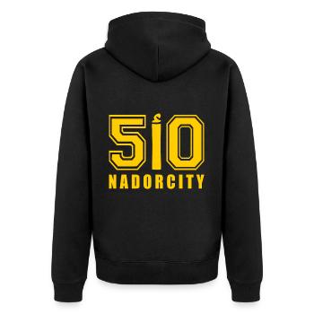 Nadorcity nador ا 50 - Unisex Premium Bio Zip Hoodie - Schwarz - Hinten - Nico (187cm)