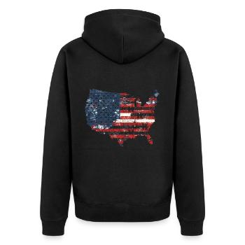 Patriotisches Puzzle Flagge Amerikanischer Stolz - Unisex Premium Bio Zip Hoodie - Schwarz - Hinten - Nico (187cm)