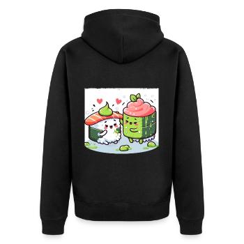 Kawaii Sushi with Wasabi - Unisex Premium Organic Zip Hoodie - black - Back - Nico (187cm)