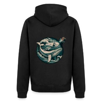 Nautisches Abenteuer Ozean Wellen und Wale - Unisex Premium Bio Zip Hoodie - Schwarz - Hinten - Nico (187cm)