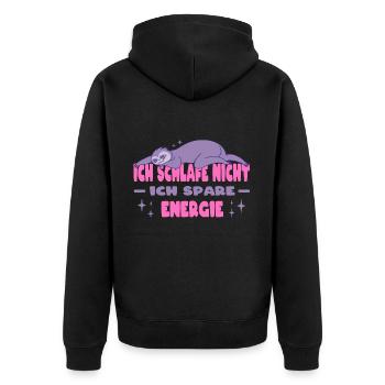 Ich Schlafe Nicht Ich Spare Energie Faultier - Unisex Premium Bio Zip Hoodie - Schwarz - Hinten - Nico (187cm)