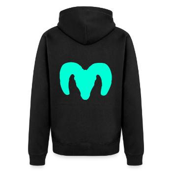 Dickhornschaf Silhouette – Wildnis pur - Unisex Premium Bio Zip Hoodie - Schwarz - Hinten - Nico (187cm)