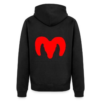 Dickhornschaf Silhouette – Wildnis pur - Unisex Premium Bio Zip Hoodie - Schwarz - Hinten - Nico (187cm)