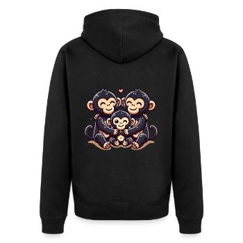 Famille de chimpanzés mère et père avec un enfant - Veste à capuche bio Premium Unisexe - noir - Dos - Nico (187cm)