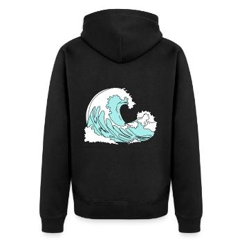 Welle Retro Comic Stil - Unisex Premium Bio Zip Hoodie - Schwarz - Hinten - Nico (187cm)