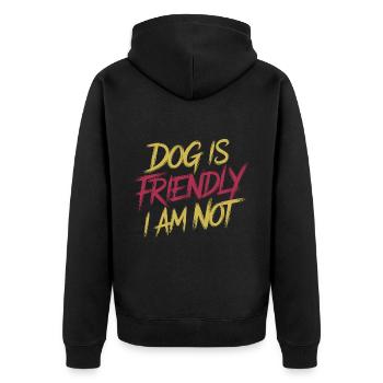 Dog Is Friendly I Am Not 13 - Unisex Premium Bio Zip Hoodie - Schwarz - Hinten - Nico (187cm)