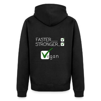 Go Vegan Faster Stronger - Unisex Premium Organic Zip Hoodie - black - Back - Nico (187cm)