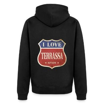 Terrassa Spanien Stadt I Love Vintage Retro - Unisex Premium Bio Zip Hoodie - Schwarz - Hinten - Nico (187cm)