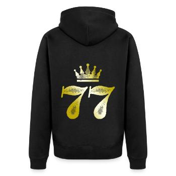 77 Zahl Krone Gold - Unisex Premium Bio Zip Hoodie - Schwarz - Hinten - Nico (187cm)