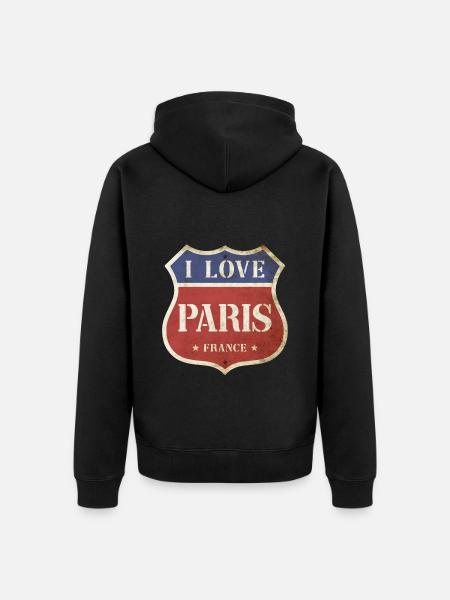 Parijs Frankrijk Stad I Love Vintage Retro Sign - Uniseks Premium bio ziphoodie - zwart
