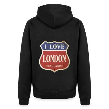 London England UK Stadt I Love Vintage Retro - Unisex Premium Bio Zip Hoodie - Schwarz - Hinten - Nico (187cm)