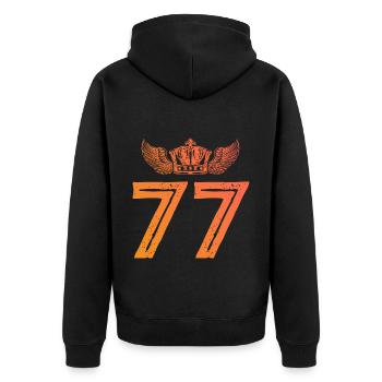 77 Zahl Krone - Unisex Premium Bio Zip Hoodie - Schwarz - Hinten - Nico (187cm)