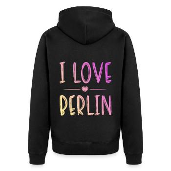 I Love Berlin - Unisex Premium Bio Zip Hoodie - Schwarz - Hinten - Nico (187cm)