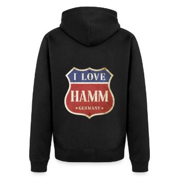 Hamm Deutschland Stadt I Love Vintage Retro - Unisex Premium Bio Zip Hoodie - Schwarz - Hinten - Nico (187cm)