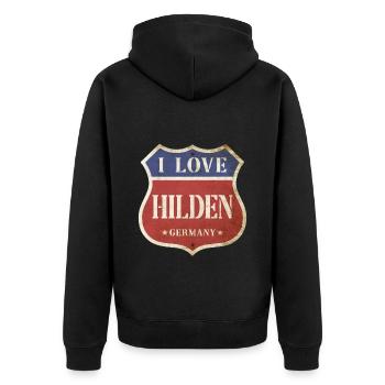 Hilden Germany City I Love Vintage Retro - Unisex Premium Organic Zip Hoodie - black - Back - Nico (187cm)