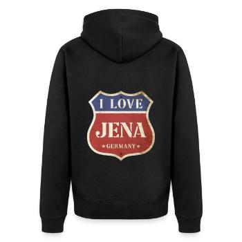 Jena Deutschland Stadt I Love Vintage Retro - Unisex Premium Bio Zip Hoodie - Schwarz - Hinten - Nico (187cm)