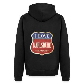 Karlsruhe Allemagne Ville J’aime Vintage Rétro - Veste à capuche bio Premium Unisexe - noir - Dos - Nico (187cm)