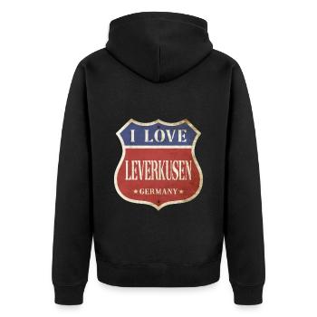 Leverkusen Allemagne Ville J’aime Vintage Rétro - Veste à capuche bio Premium Unisexe - noir - Dos - Nico (187cm)