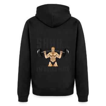 Bodybuilder Shhh Ich mache Mathe Langhantel - Unisex Premium Bio Zip Hoodie - Schwarz - Hinten - Nico (187cm)