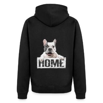 Bulldogge Hund Haustier Home Zuhause Schild - Unisex Premium Bio Zip Hoodie - Schwarz - Hinten - Nico (187cm)