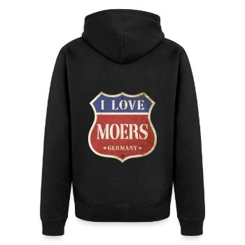 Moers Allemagne Ville J’aime Vintage Rétro - Veste à capuche bio Premium Unisexe - noir - Dos - Nico (187cm)