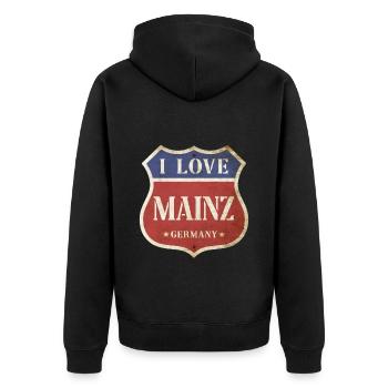 Mainz Deutschland Stadt I Love Vintage Retro - Unisex Premium Bio Zip Hoodie - Schwarz - Hinten - Nico (187cm)