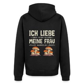 Ich Liebe Pilze Sammeln Männer Pilzsammler - Unisex Premium Bio Zip Hoodie - Schwarz - Hinten - Nico (187cm)