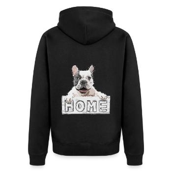 Bulldogge Hund Haustier Home Zuhause Schild - Unisex Premium Bio Zip Hoodie - Schwarz - Hinten - Nico (187cm)