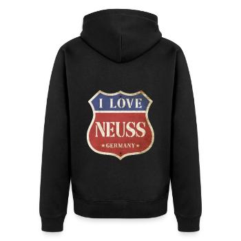 Neuss Deutschland Stadt I Love Vintage Retro - Unisex Premium Bio Zip Hoodie - Schwarz - Hinten - Nico (187cm)