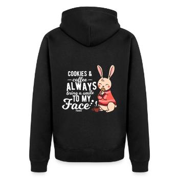 Cookies And Coffee Hase - Unisex Premium Bio Zip Hoodie - Schwarz - Hinten - Nico (187cm)