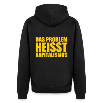 Das problem heisst kapitalismus - Unisex Premium Bio Zip Hoodie - Schwarz - Hinten - Nico (187cm)