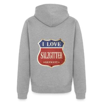 Salzgitter Deutschland Stadt I Love Vintage Retro - Unisex Premium Bio Zip Hoodie - Grau meliert - Hinten - Nico (187cm)
