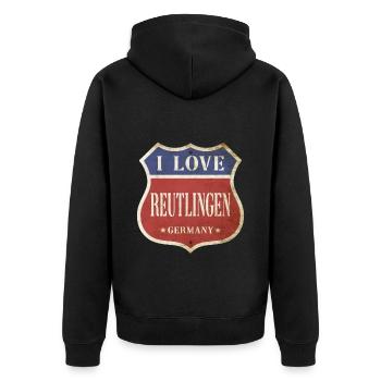 Reutlingen Allemagne Ville J’aime Vintage Rétro - Veste à capuche bio Premium Unisexe - noir - Dos - Nico (187cm)