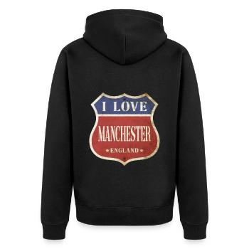 Manchester England UK Stadt I Love Vintage Retro - Unisex Premium Bio Zip Hoodie - Schwarz - Hinten - Nico (187cm)