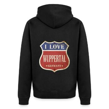 Wuppertal Deutschland Stadt I Love Vintage Retro - Unisex Premium Bio Zip Hoodie - Schwarz - Hinten - Nico (187cm)