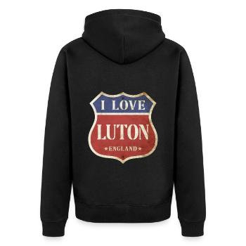 Luton England UK Stadt I Love Vintage Retro - Unisex Premium Bio Zip Hoodie - Schwarz - Hinten - Nico (187cm)