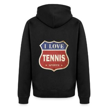 Tennis I Love Vintage Retro Schild Route Sport - Unisex Premium Bio Zip Hoodie - Schwarz - Hinten - Nico (187cm)