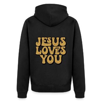 Jésus t’aime - Jesus liebt dich - Chrétien - Veste à capuche bio Premium Unisexe - noir - Dos - Nico (187cm)
