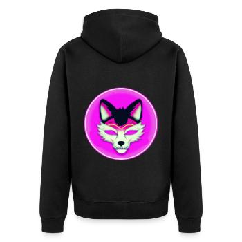 Kitsun Vaporwave Japanische Kami Vaporwave Kitsune - Unisex Premium Bio Zip Hoodie - Schwarz - Hinten - Nico (187cm)