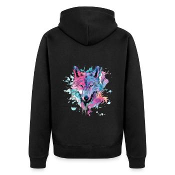 Wolf Wolf Head Colorful Splash Nature Wilderness Art - Unisex Premium Organic Zip Hoodie - black - Back - Nico (187cm)