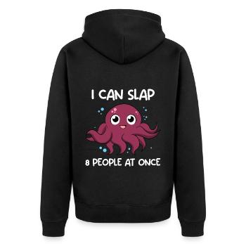 Lustiger Meeres Oktopus Fischer - Unisex Premium Bio Zip Hoodie - Schwarz - Hinten - Nico (187cm)