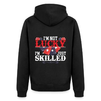 Lustiges Poker Bluffen Gambler Casino - Unisex Premium Bio Zip Hoodie - Schwarz - Hinten - Nico (187cm)