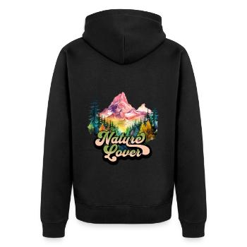 Natur Abenteuer Wildnis Berge Wald Bäume Bunt - Unisex Premium Bio Zip Hoodie - Schwarz - Hinten - Nico (187cm)