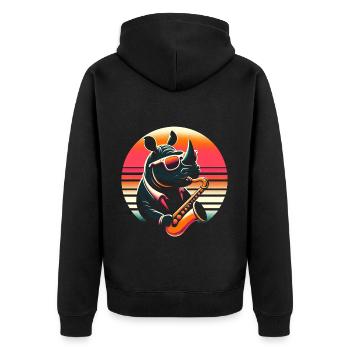 Nashorn Saxophon - Unisex Premium Bio Zip Hoodie - Schwarz - Hinten - Nico (187cm)