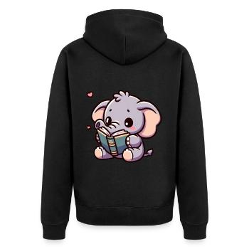 Elefant liest Elefanten-Märchenstunde Strampler - Unisex Premium Bio Zip Hoodie - Schwarz - Hinten - Nico (187cm)