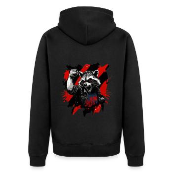 Wütender Waschbär, Anarchie, Revolution, Faust - Unisex Premium Bio Zip Hoodie - Schwarz - Hinten - Nico (187cm)