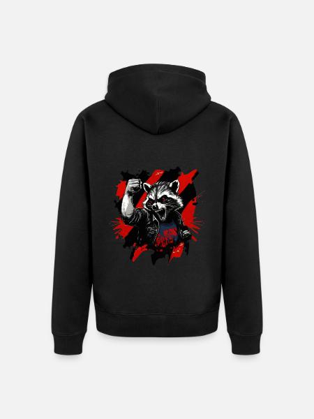 Wütender Waschbär, Anarchie, Revolution, Faust - Unisex Premium Bio Zip Hoodie - Schwarz