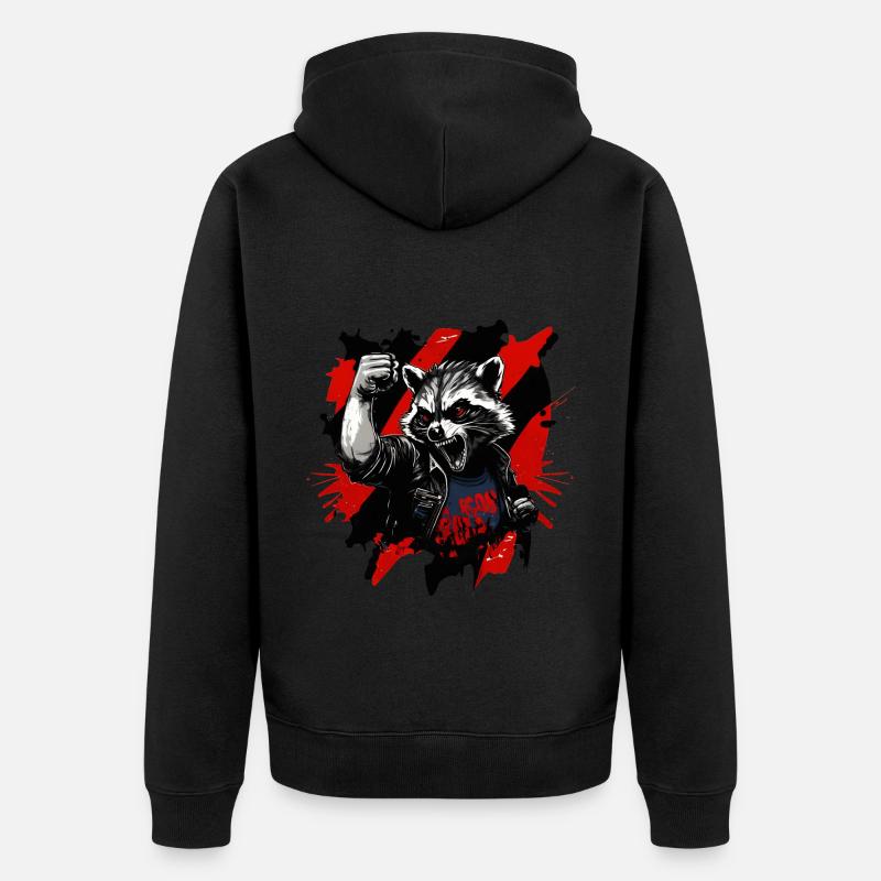 Wütender Waschbär, Anarchie, Revolution, Faust - Unisex Premium Bio Zip Hoodie - Schwarz