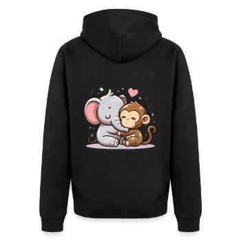 Cuddling Elephant And Monkey In Love - Unisex Premium Organic Zip Hoodie - black - Back - Nico (187cm)