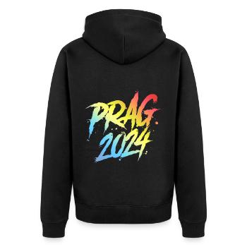 Prag 2024 Bunt Urlaub Team - Unisex Premium Bio Zip Hoodie - Schwarz - Hinten - Nico (187cm)